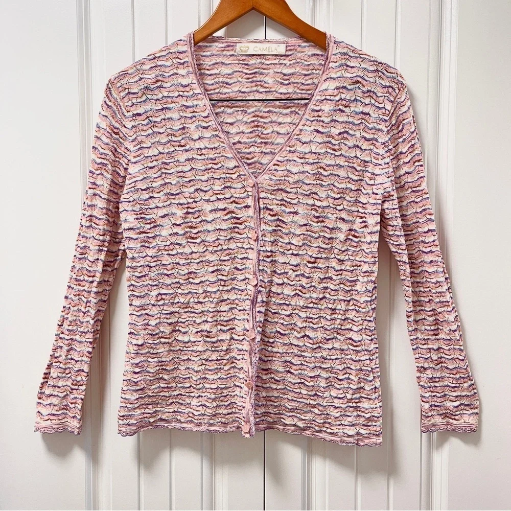 Vintage Camela Knit Pastel Cardigan Pink - Picture 3 of 15